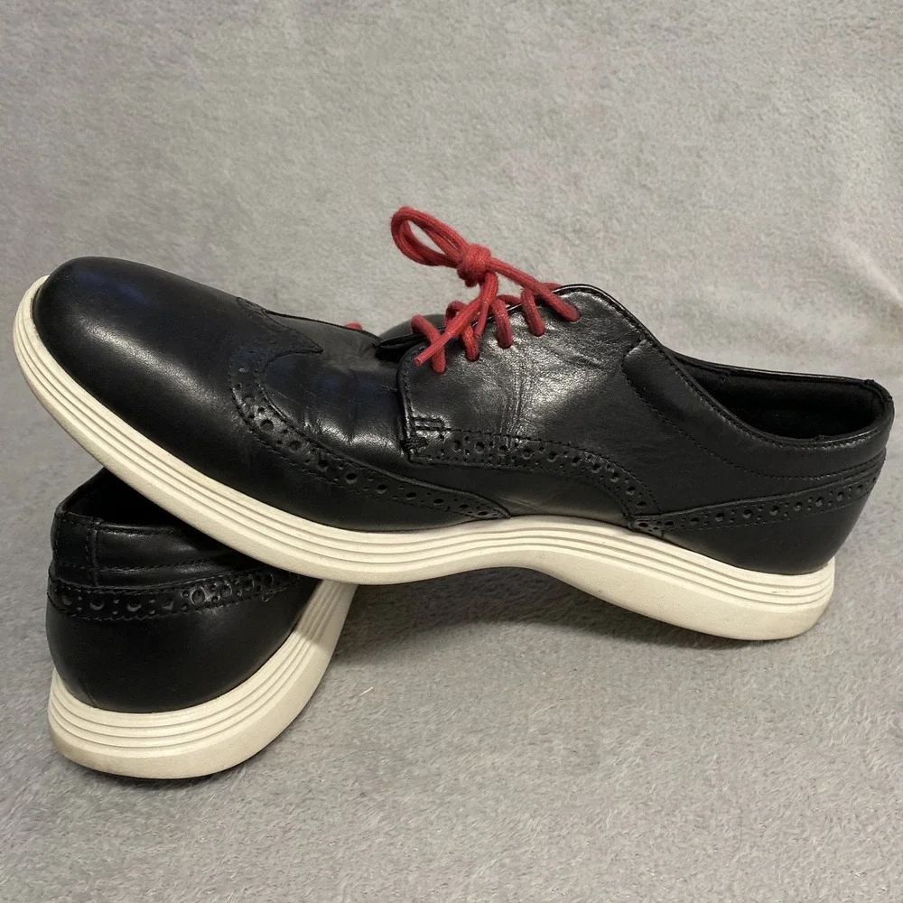 Cole Haan Shoes Mens 10.5 Black Leather Lace Up Grand OS Oxford Wingtip Comfort